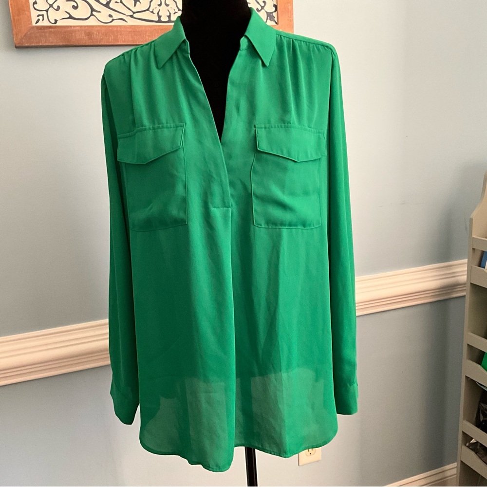 Ann Taylor Blouse Large Blouse Kelly Green Top - Picture 5 of 10